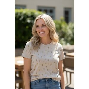 Dip Womens Oatmeal Heather Floral Bouquet Print Short Sleeve LB004-003